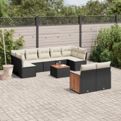 vidaXL 10 részes fekete polyrattan kerti ülőgarnitúra párnákkal (3260376) - vidaxl
