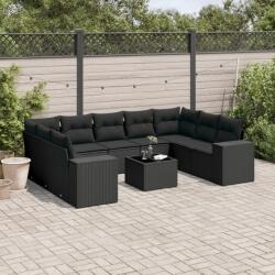vidaXL 10 részes fekete polyrattan kerti ülőgarnitúra párnákkal (3223004)