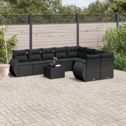 vidaXL 10 részes fekete polyrattan kerti ülőgarnitúra párnákkal (3254182)