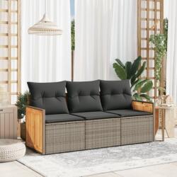 vidaXL 3 részes szürke polyrattan kerti ülőgarnitúra párnákkal (3227439)