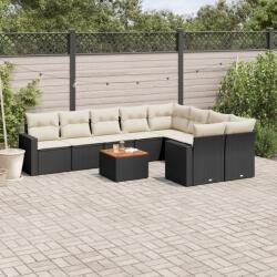 vidaXL 10 részes fekete polyrattan kerti ülőgarnitúra párnákkal (3256609) - vidaxl
