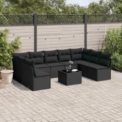 vidaXL 10 részes fekete polyrattan kerti ülőgarnitúra párnákkal (3249914)