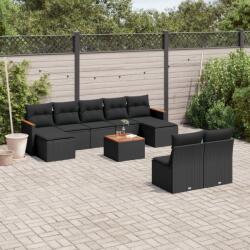 vidaXL 10 részes fekete polyrattan kerti ülőgarnitúra párnákkal (3226377)