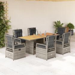 vidaXL 7 részes szürke polyrattan kerti étkezőgarnitúra párnával (3262930)