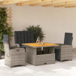 vidaXL 4 részes szürke polyrattan kerti étkezőszett párnával (3277345)