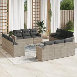 vidaXL 12 részes világosszürke polyrattan kerti ülőgarnitúra párnával (3218762)