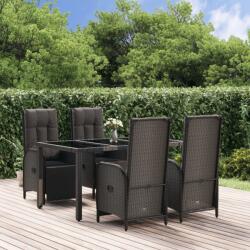vidaXL 5 részes fekete polyrattan kerti étkezőgarnitúra párnákkal (3185061)
