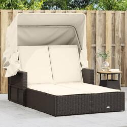 vidaXL barna polyrattan dupla napozóágy tetővel és párnával (365808) - vidaxl
