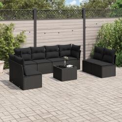 vidaXL 9 részes fekete polyrattan kerti ülőgarnitúra párnákkal (3217455)