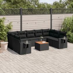 vidaXL 10 részes fekete polyrattan kerti ülőgarnitúra párnákkal (3257035)