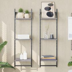 vidaXL 2 db 3 szintes szürke sonoma fali polc rúddal 30 x 25 x 100 cm (836261)