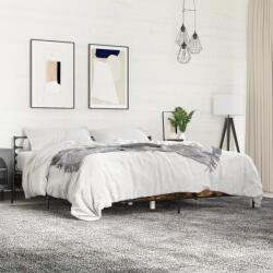 vidaXL füstös tölgy színű szerelt fa és fém ágykeret 200 x 200 cm (3280064) - vidaxl