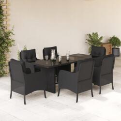 vidaXL 7 részes fekete polyrattan kerti étkezőgarnitúra párnával (3211880)