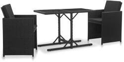 vidaXL 3-részes fekete polyrattan kültéri étkezőszett párnákkal (46373)