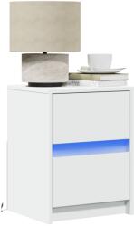 vidaXL 2 db fehér szerelt fa éjjeliszekrény LED-fényekkel (852034)