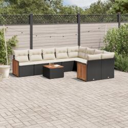 vidaXL 10 részes fekete polyrattan kerti ülőgarnitúra párnákkal (3260390)