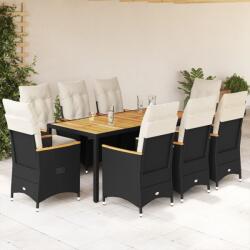 vidaXL 9 részes fekete polyrattan kerti étkezőgarnitúra párnákkal (3276838)