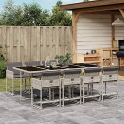 vidaXL 9részes világosszürke polyrattan kerti étkezőgarnitúra párnával (3278050)