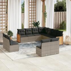 vidaXL 11 részes szürke polyrattan kerti ülőgarnitúra párnákkal (3260170)