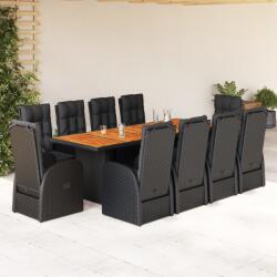 vidaXL 11 részes fekete polyrattan kerti étkezőgarnitúra párnákkal (3277652)