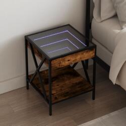 vidaXL füstös tölgy végtelen hatású LED-es éjjeliszekrény 40x40x49 cm (3284098)