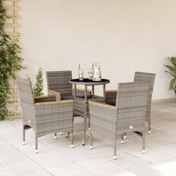 vidaXL 5 részes szürke polyrattan/üveg kerti étkezőgarnitúra párnával (3278724) - vidaxl