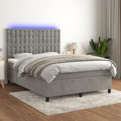 vidaXL világosszürke bársony rugós és LED-es ágy matraccal 140x190 cm (3136359)