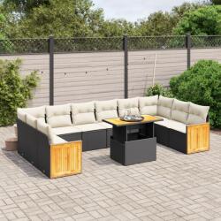 vidaXL 11 részes fekete polyrattan kerti ülőgarnitúra párnákkal (3274129)