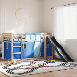 vidaXL kék emeletes ágy csúszdával és függönnyel 90 x 200 cm (3284108)