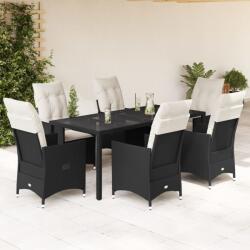 vidaXL 7 részes fekete polyrattan kerti étkezőgarnitúra párnával (3276697)