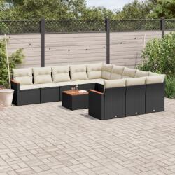 vidaXL 12 részes fekete polyrattan kerti ülőgarnitúra párnákkal (3226434)
