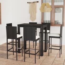 vidaXL 7 részes fekete polyrattan kültéri bárszett párnákkal (3064798)