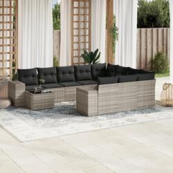 vidaXL 11 részes világosszürke polyrattan kerti ülőgarnitúra párnákkal (3223131)
