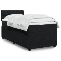 vidaXL fekete bársony rugós ágy matraccal 90 x 200 cm (3287646)