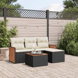 vidaXL 5 részes fekete polyrattan kerti kanapészett párnákkal (3259991)