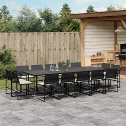 vidaXL 15 részes fekete polyrattan kerti étkezőgarnitúra párnákkal (3295066)