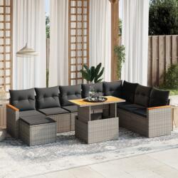 vidaXL 9 részes szürke polyrattan kerti ülőgarnitúra párnákkal (3273216)