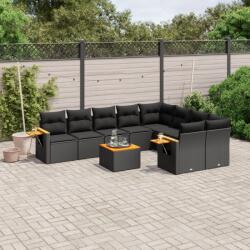 vidaXL 10 részes fekete polyrattan kerti ülőgarnitúra párnákkal (3227147)