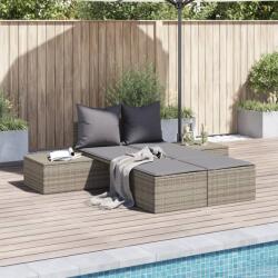 vidaXL szürke polyrattan dupla napozóágy párnával (368391) - vidaxl