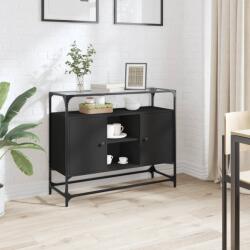vidaXL fekete szerelt fa tálalószekrény üveglappal 98 x 35 x 81 cm (846069) - vidaxl