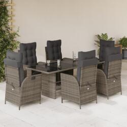 vidaXL 7 részes szürke polyrattan kerti étkezőgarnitúra párnával (3213121)