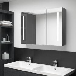 vidaXL szürke tükrös fürdőszobaszekrény LED világítással 89x14x62 cm (326527)
