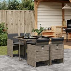 vidaXL 5 részes szürke polyrattan kerti étkezőgarnitúra párnával (3210536)