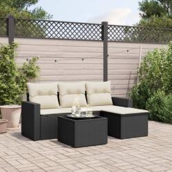 vidaXL 5 részes fekete polyrattan kerti kanapészett párnákkal (3218866)