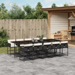 vidaXL 11 részes fekete polyrattan kerti étkezőgarnitúra párnákkal (3278057)