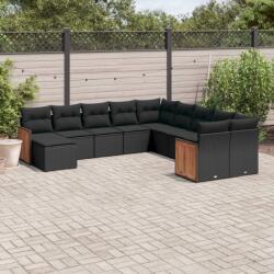 vidaXL 11 részes fekete polyrattan kerti ülőgarnitúra párnákkal (3260648)
