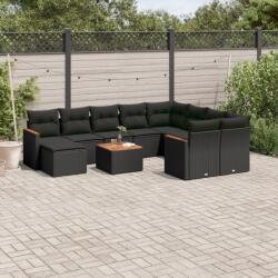 vidaXL 11 részes fekete polyrattan kerti ülőgarnitúra párnákkal (3226559)