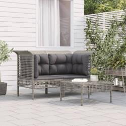 vidaXL 3 részes szürke polyrattan kerti ülőgarnitúra párnákkal (3187473)