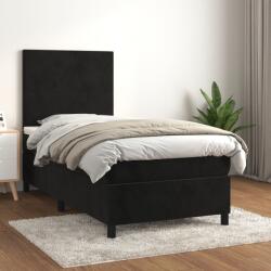 vidaXL fekete bársony rugós ágy matraccal 90 x 200 cm (3142883)