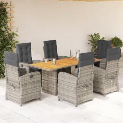 vidaXL 7 részes szürke polyrattan kerti étkezőgarnitúra párnával (3212278)